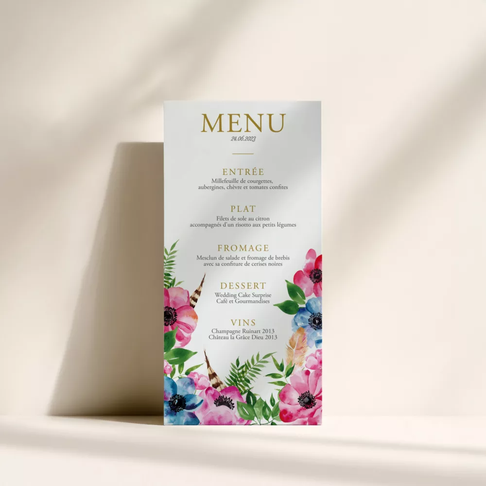 menu de mariage bohème