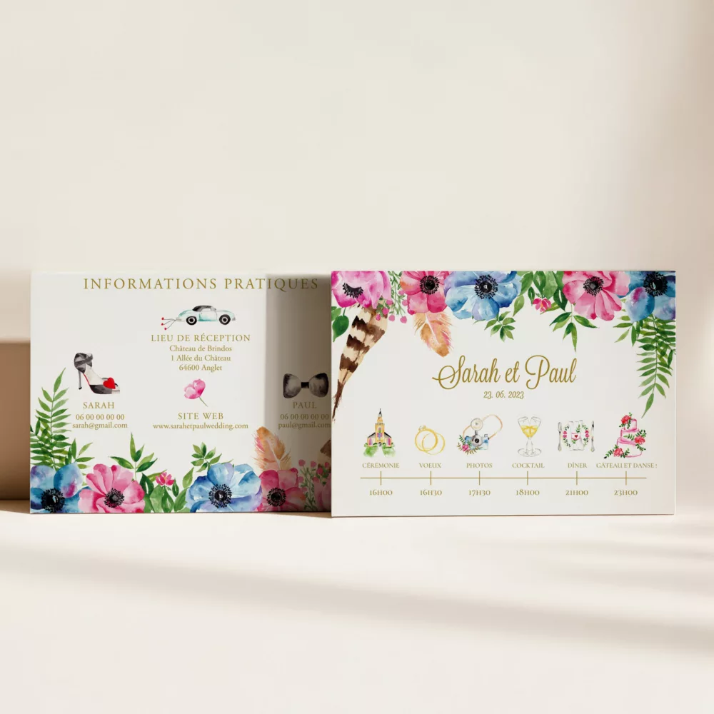 Carton programme de mariage Bohowild - Maison Célestine