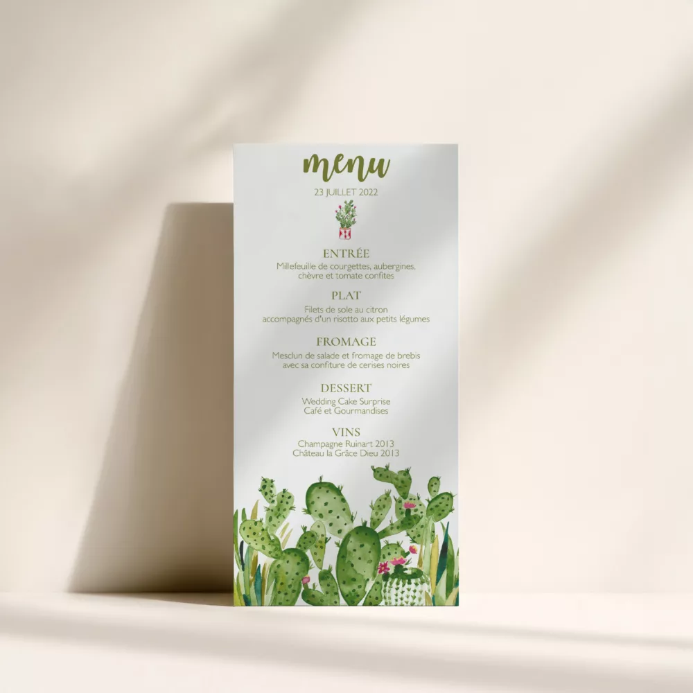 Menu de mariage cactus