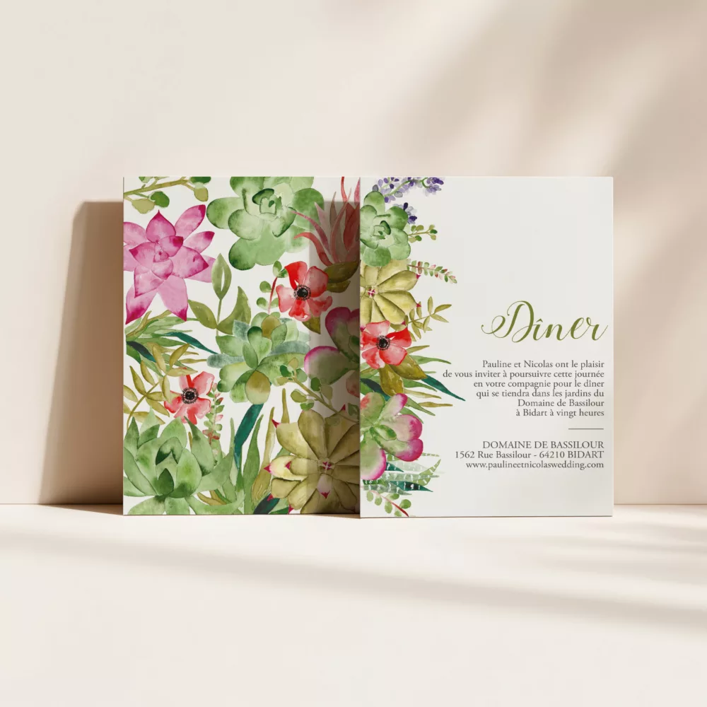 Carton dîner de mariage Succulentes - Maison Célestine
