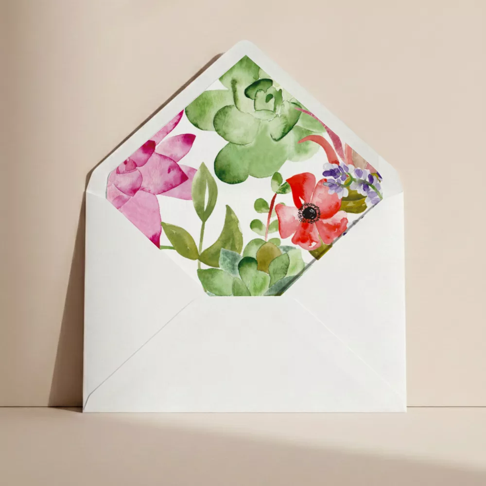 Doublure enveloppe mariage Succulentes