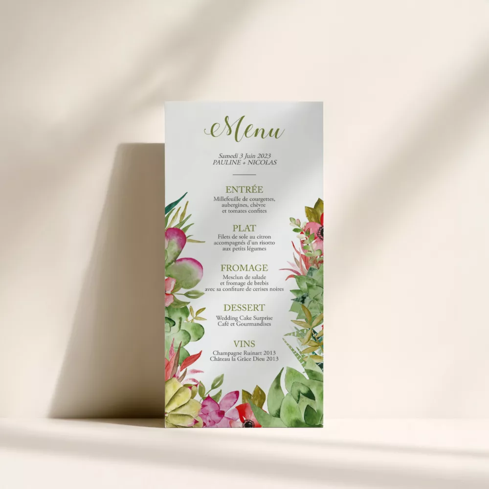 menu de mariage succulentes