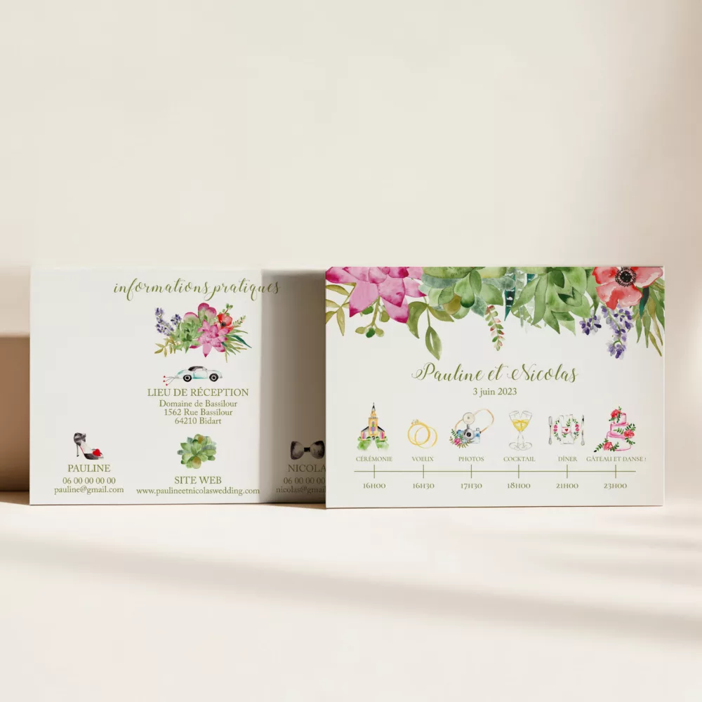 Carton programme de mariage Succulentes - Maison Célestine