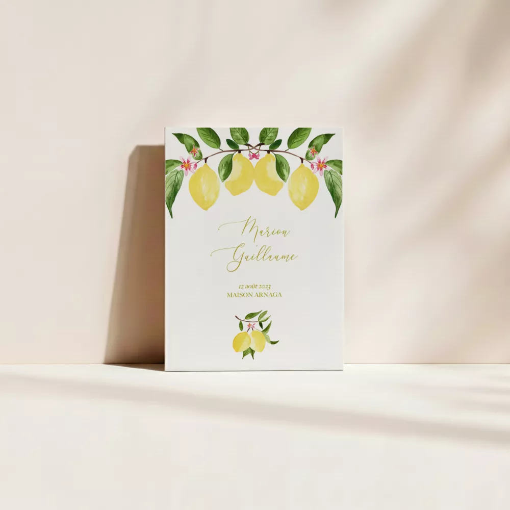Couverture livret de cérémonie mariage citron – Un amour de citron