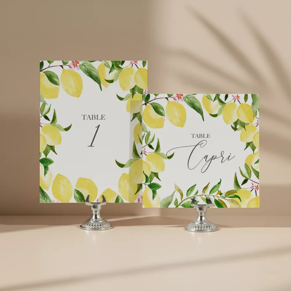 numéro de table mariage citron