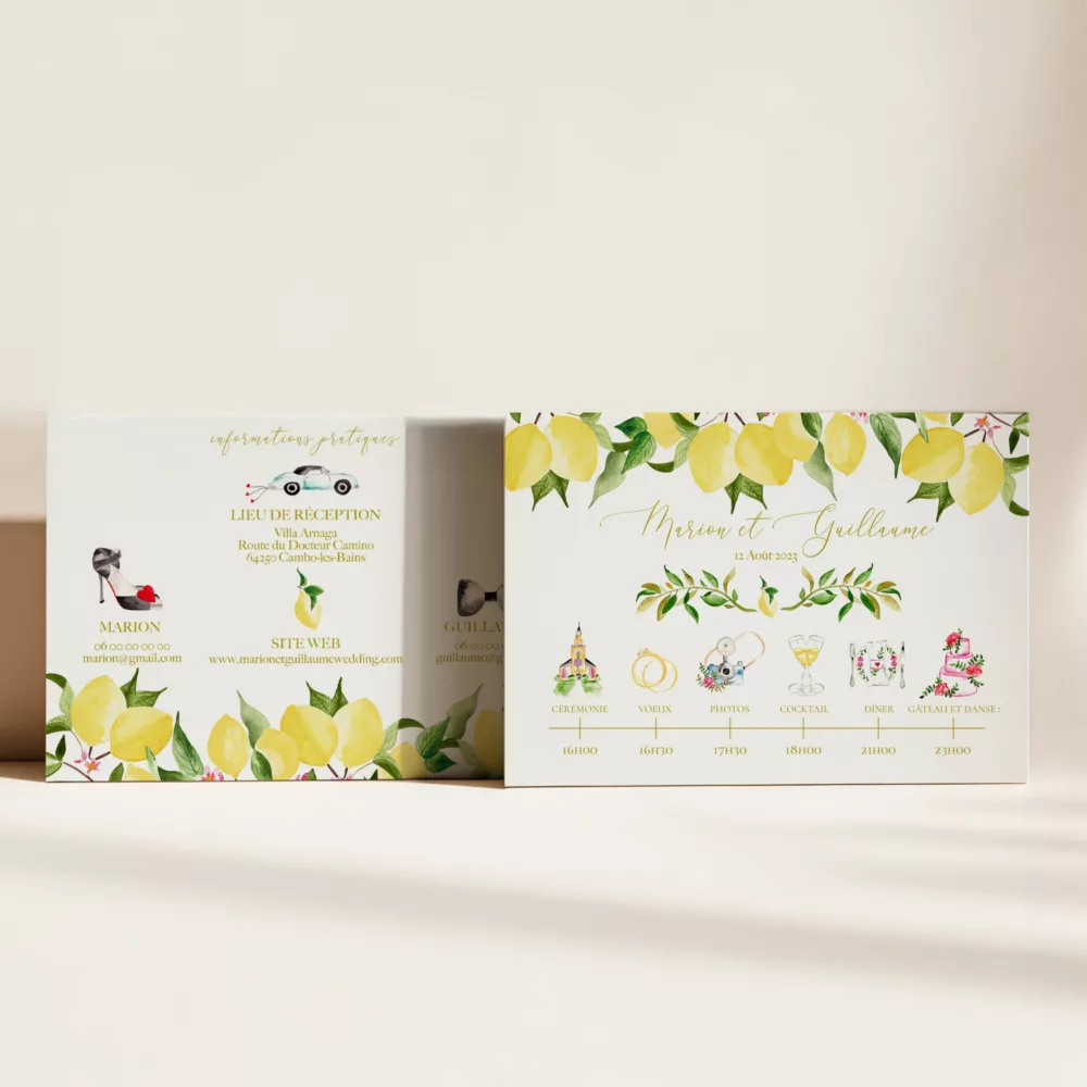 Carton programme de mariage Un Amour de Citron - Maison Célestine