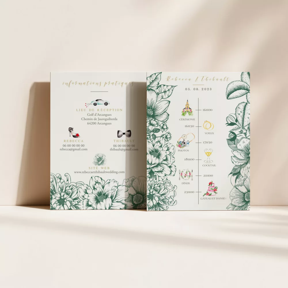 Carton programme de mariage Vintage Bloom - Maison Célestine