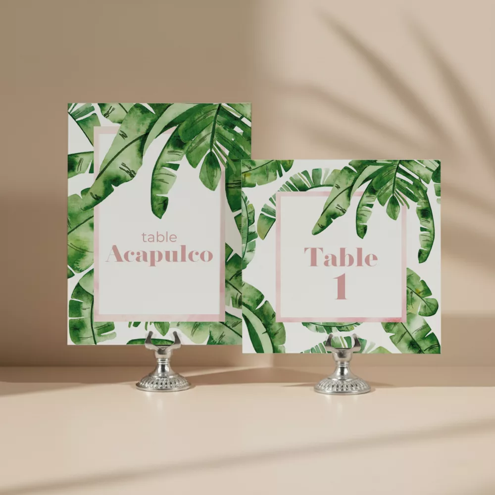 numéro de table mariage feuille de bananier