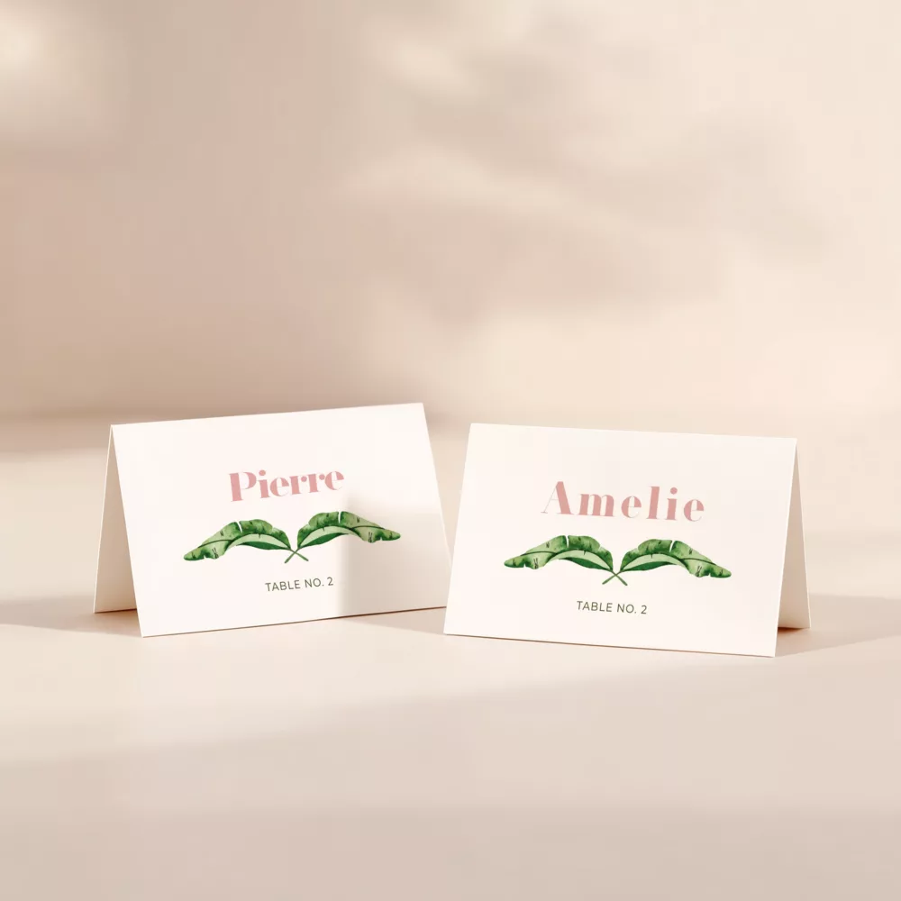 Marque place de mariage feuilles de bananier Maison Célestine