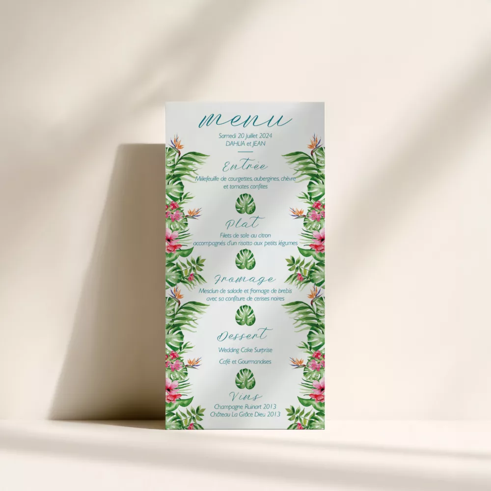 Menu de mariage bohème