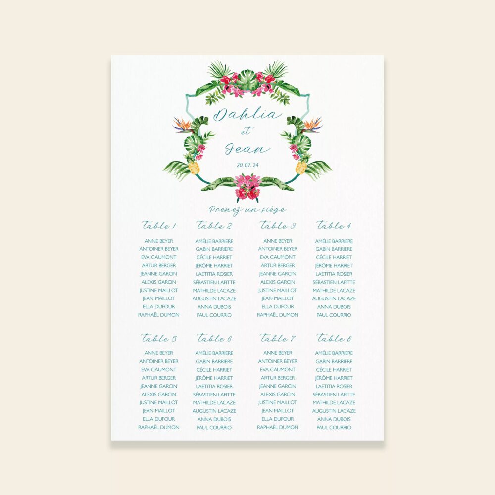 Plan de table A2 Tropical Pop - Maison Célestine