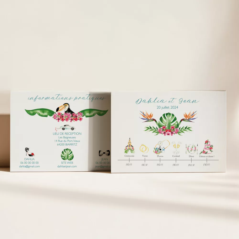 Carton programme de mariage Tropical Pop - Maison Célestine