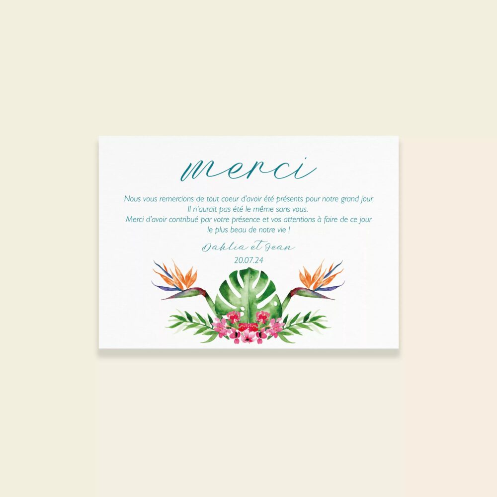 Carton remerciements mariage Tropical Pop - Maison Célestine