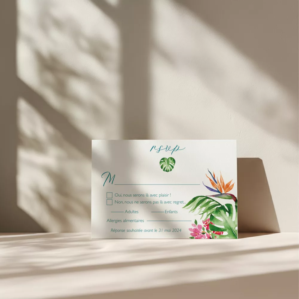 Carton réponse de mariage Tropical Pop - Maison Célestine