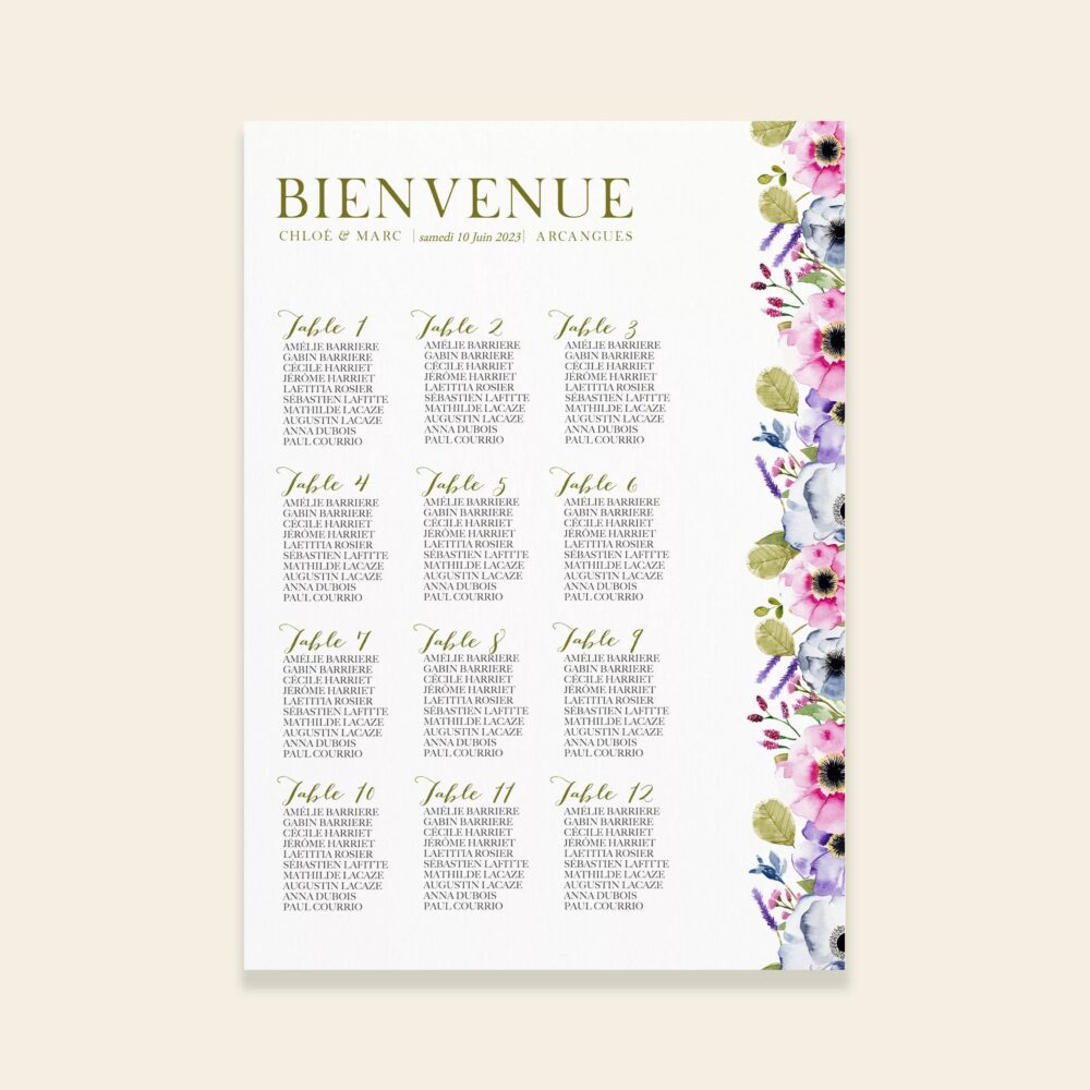 Plan de table mariage champêtre - Balade Champêtre - Maison Célestine