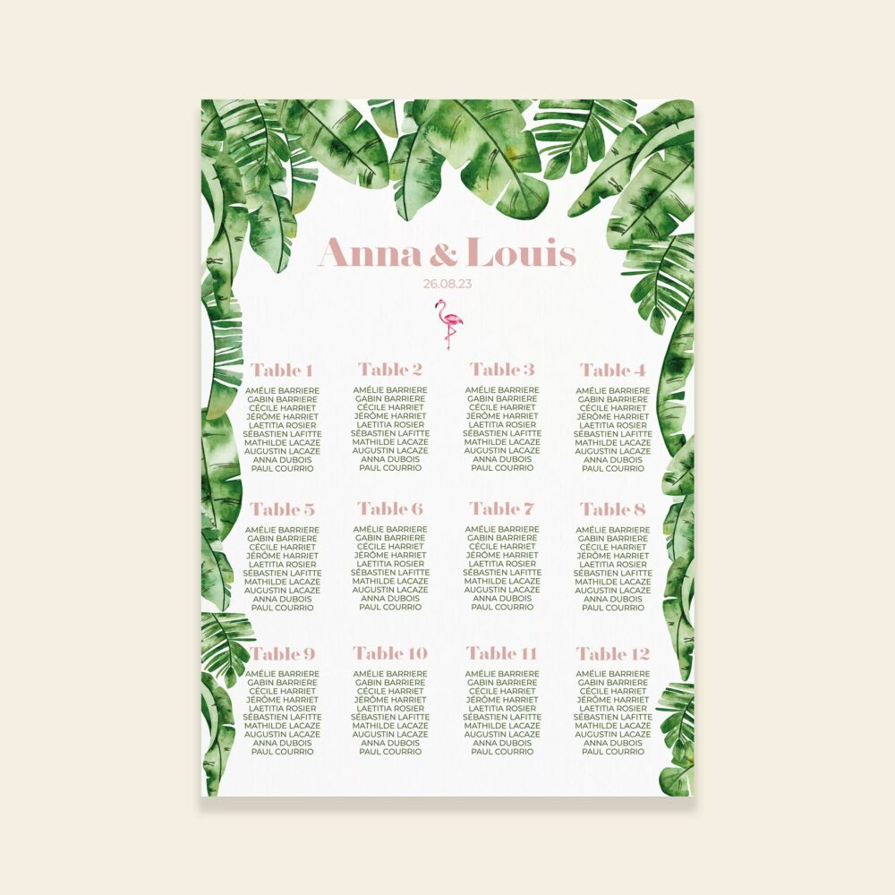 Plan de tables de mariage exotique Banana Life - Maison Célestine