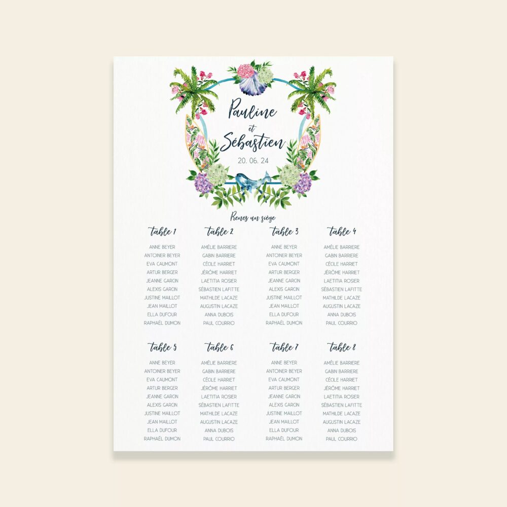 Plan de table A2 de mariage Biarritz - Maison Célestine