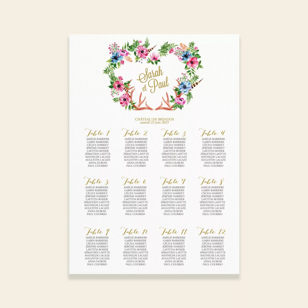 Plan de table de mariage bohème - Bohowild - Maison Célestine