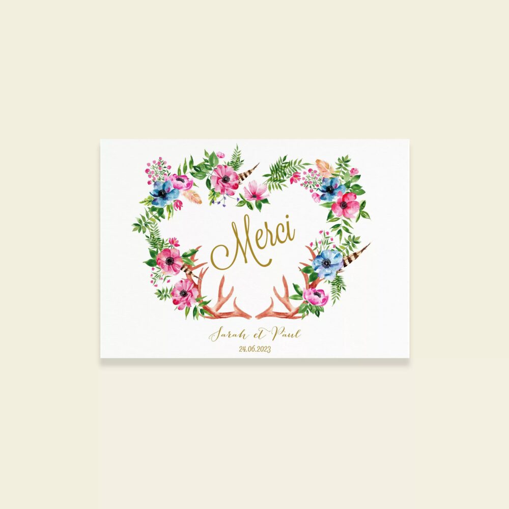 Carton remerciements de mariage bohème - Bohowild - Maison Célestine