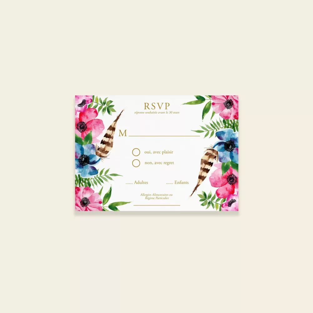 Carton réponse RSVP de mariage bohème - Bohowild - Maison Célestine