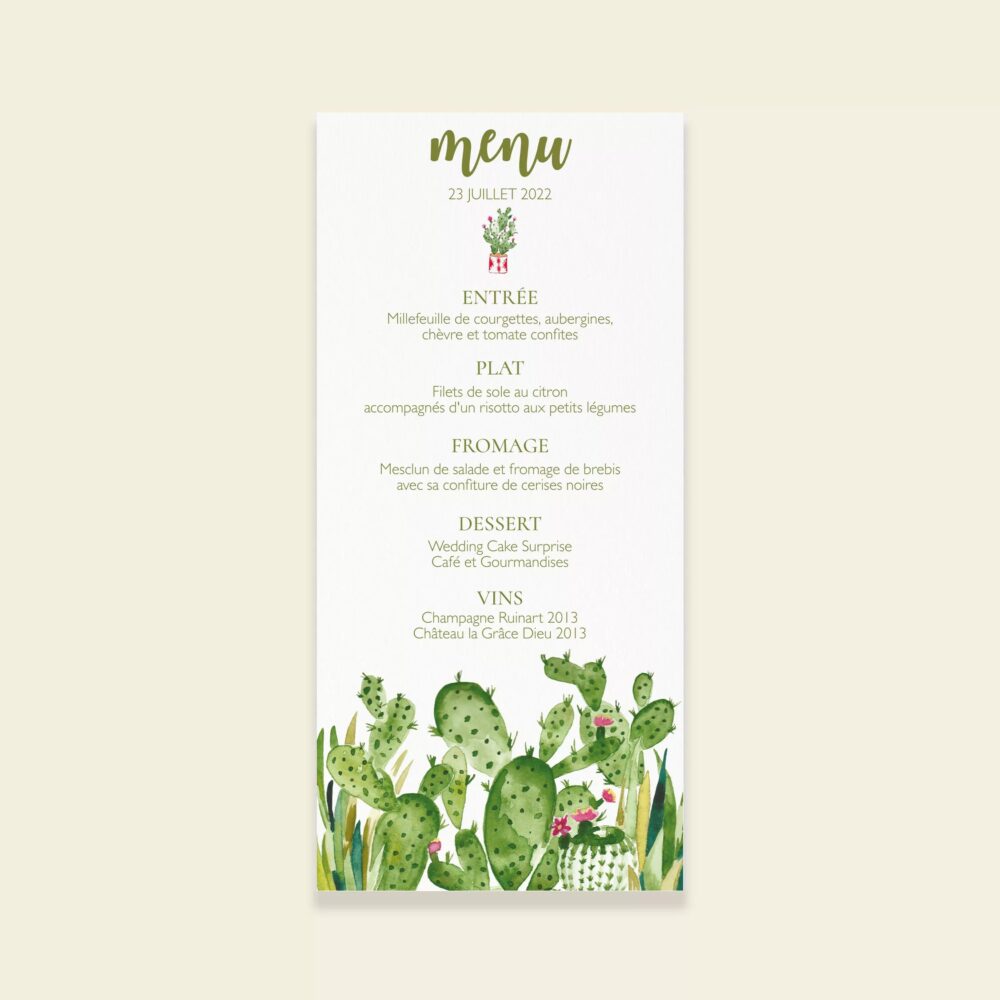Menu de mariage cactus - Cactus Garden - Maison Célestine