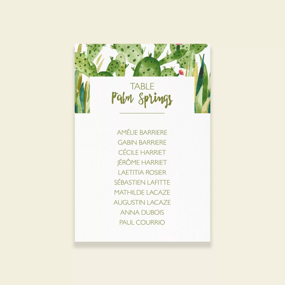 Plan de table de mariage cactus - Cactus Garden - Maison Célestine