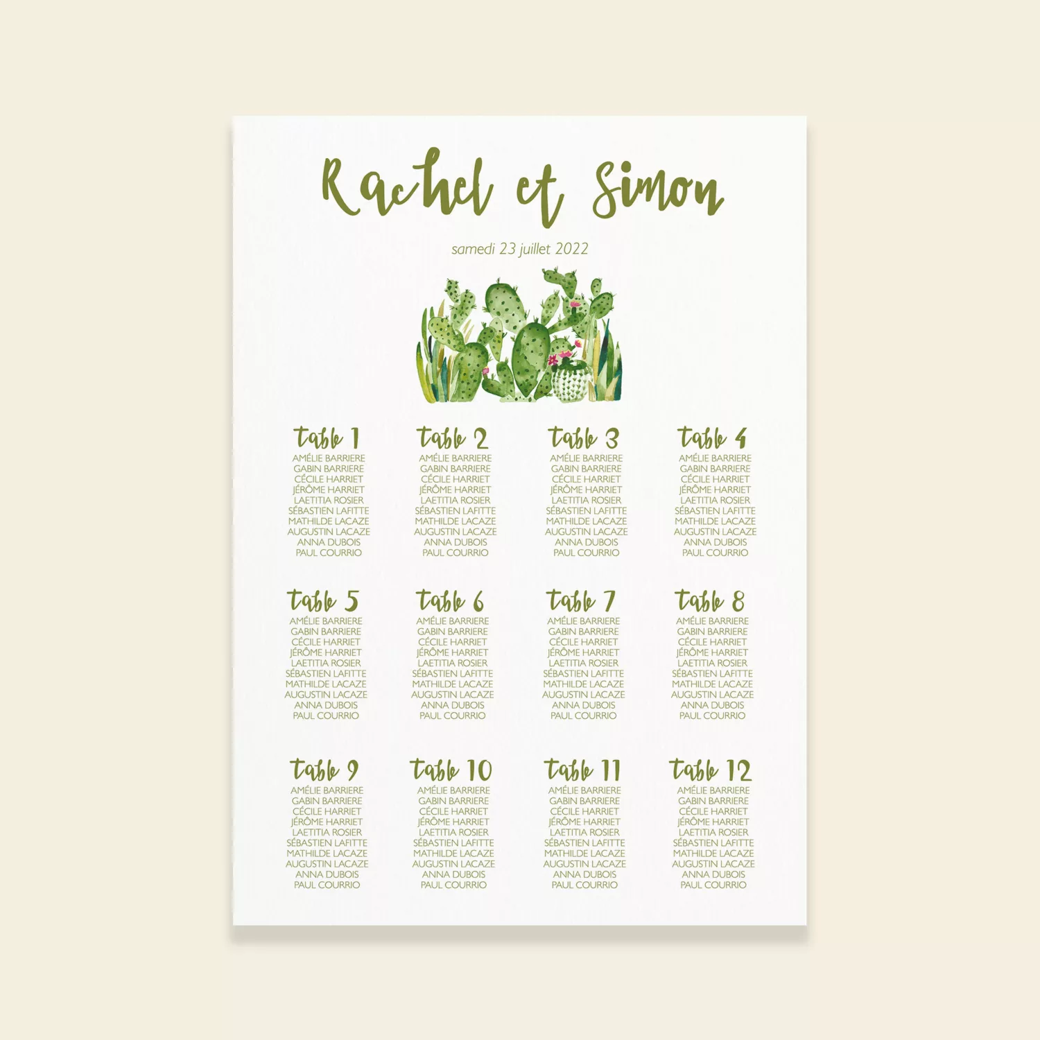 Plan de table de mariage cactus - Cactus Garden - Maison Célestine