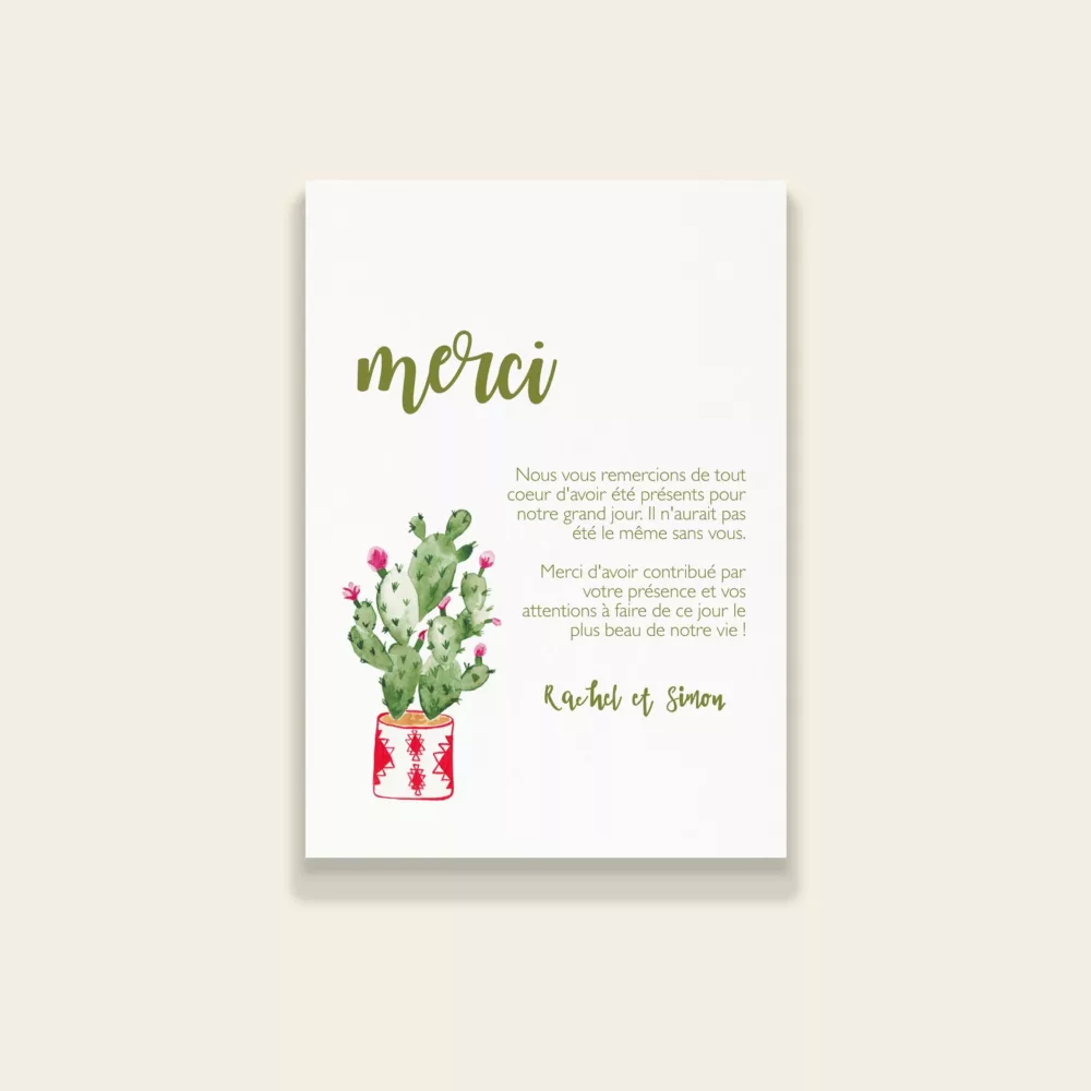 Carton remerciements de mariage cactus - Cactus Garden - Maison Célestine