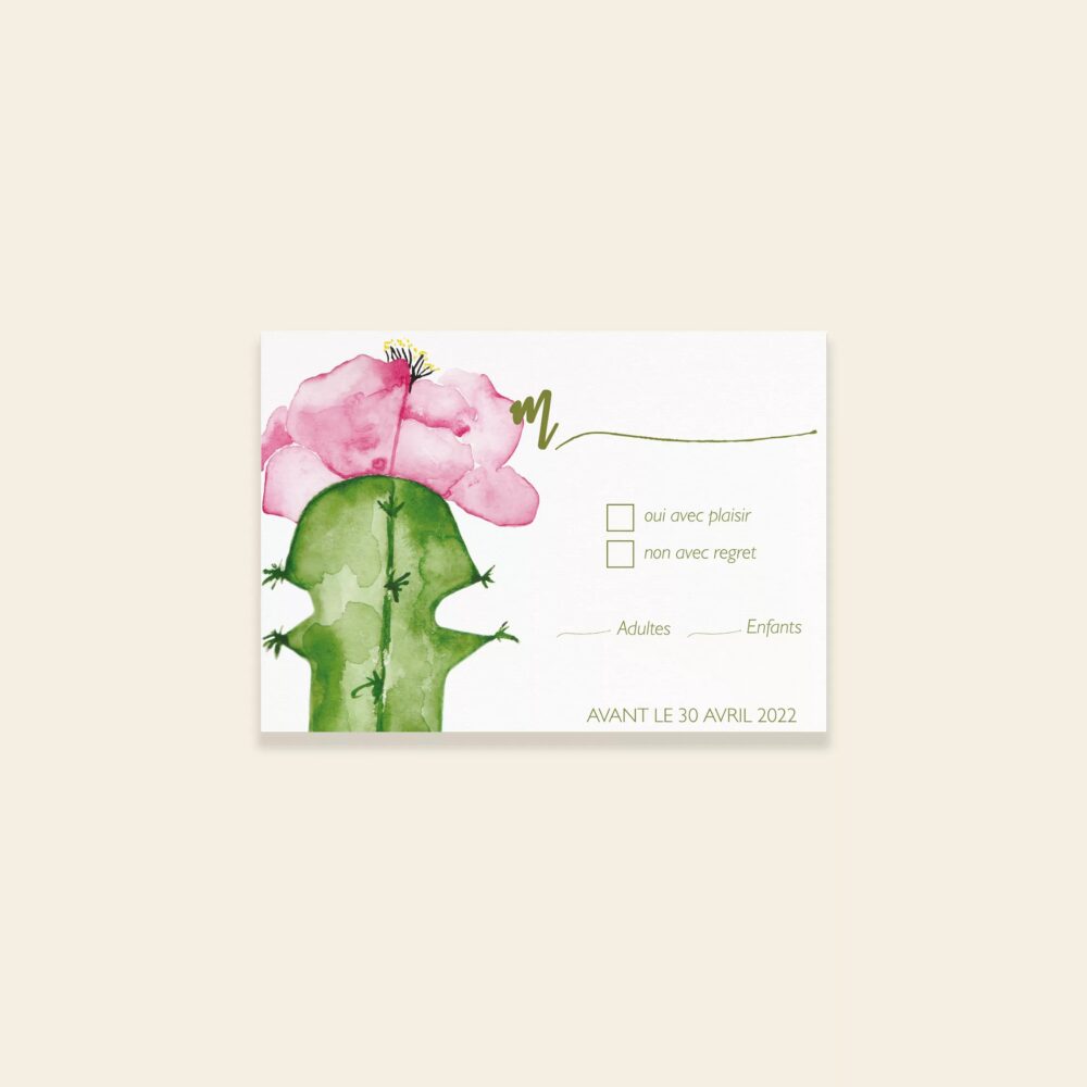 Carton réponse RSVP de mariage cactus - Cactus Garden - Maison Célestine