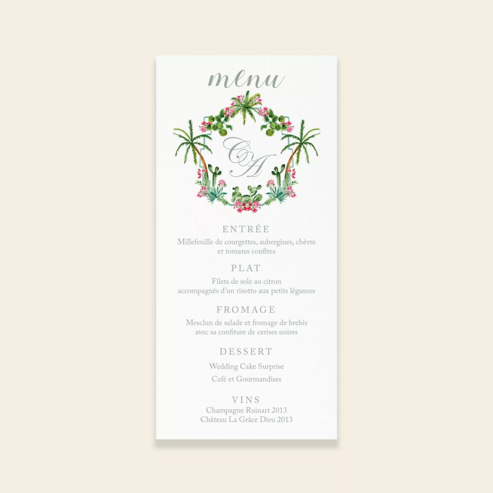 Menu de mariage Palm Springs - Maison Célestine