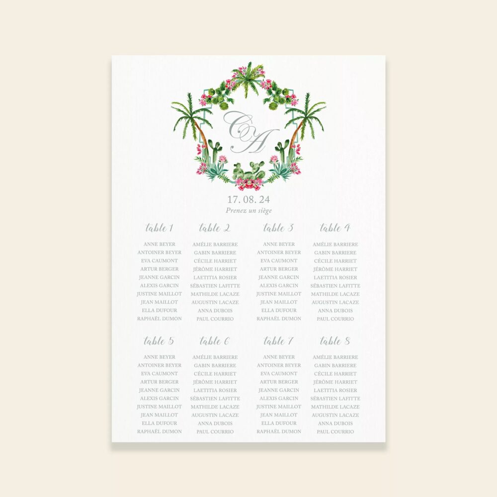 Plan de table mariage A2 Palm Springs - Maison Célestine
