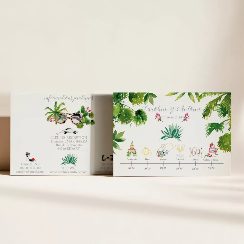 Carton programme de mariage Palm Springs - Maison Célestine