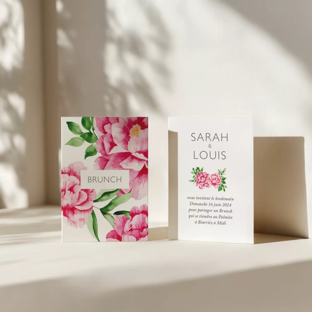 Carton invitation brunch de mariage Pivoines Romantiques - Maison Célestine