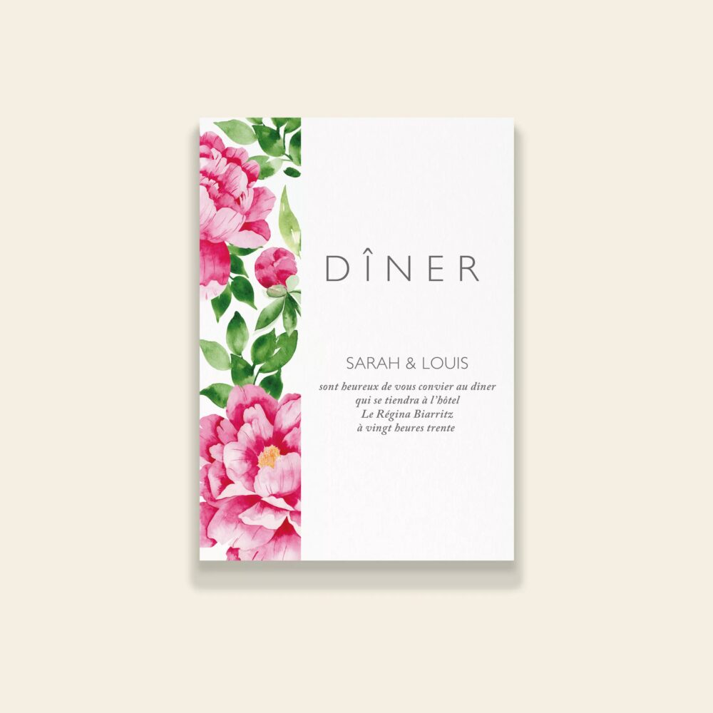 Carton invitation dîner mariage Pivoines Romantiques - Maison Célestine