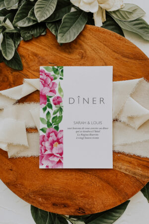 Carton invitation dîner mariage Pivoines Romantiques - Maison Célestine
