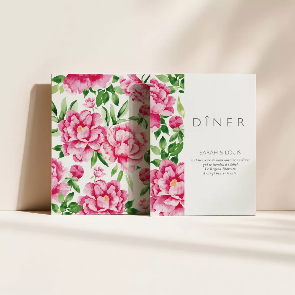 Carton dîner de mariage Pivoines Romantiques - Maison Célestine
