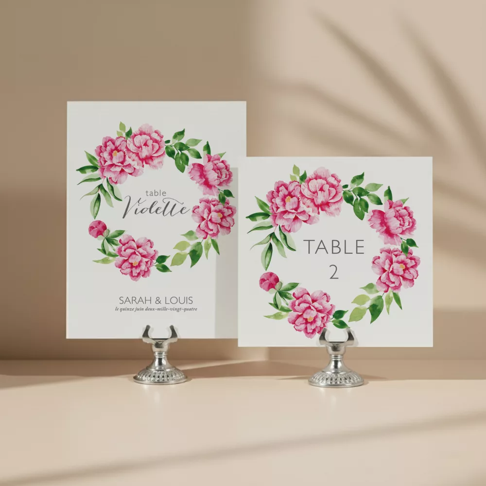 numero de table mariage pivoines