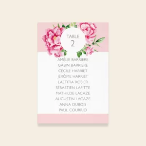 Plan de table de mariage Pivoines Romantiques - Maison Célestine