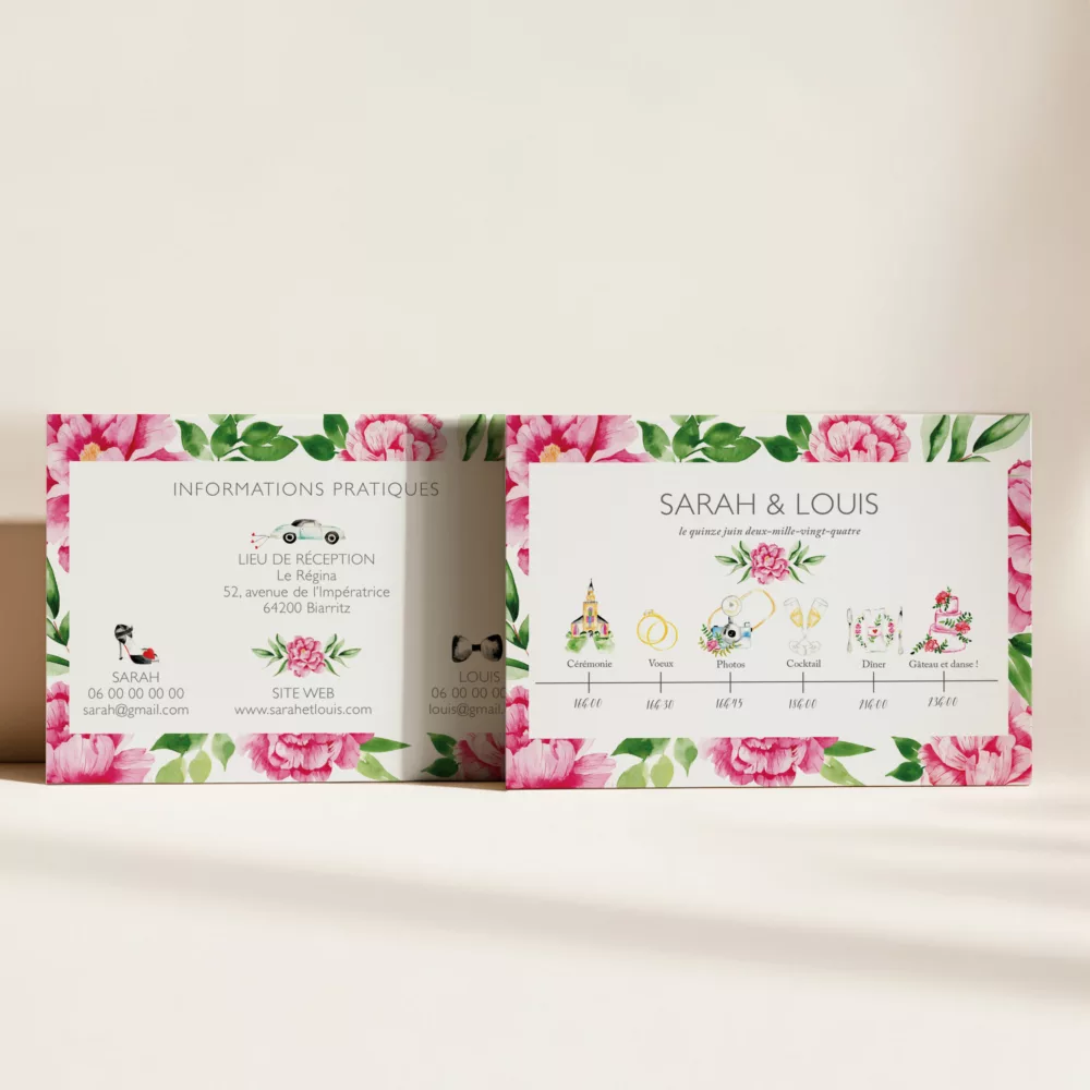 Programme de mariage Pivoines Romantiques - Maison Célestine