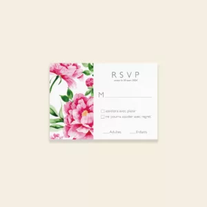 Carton réponse RSVP de mariage Pivoines Romantiques - Maison Célestine