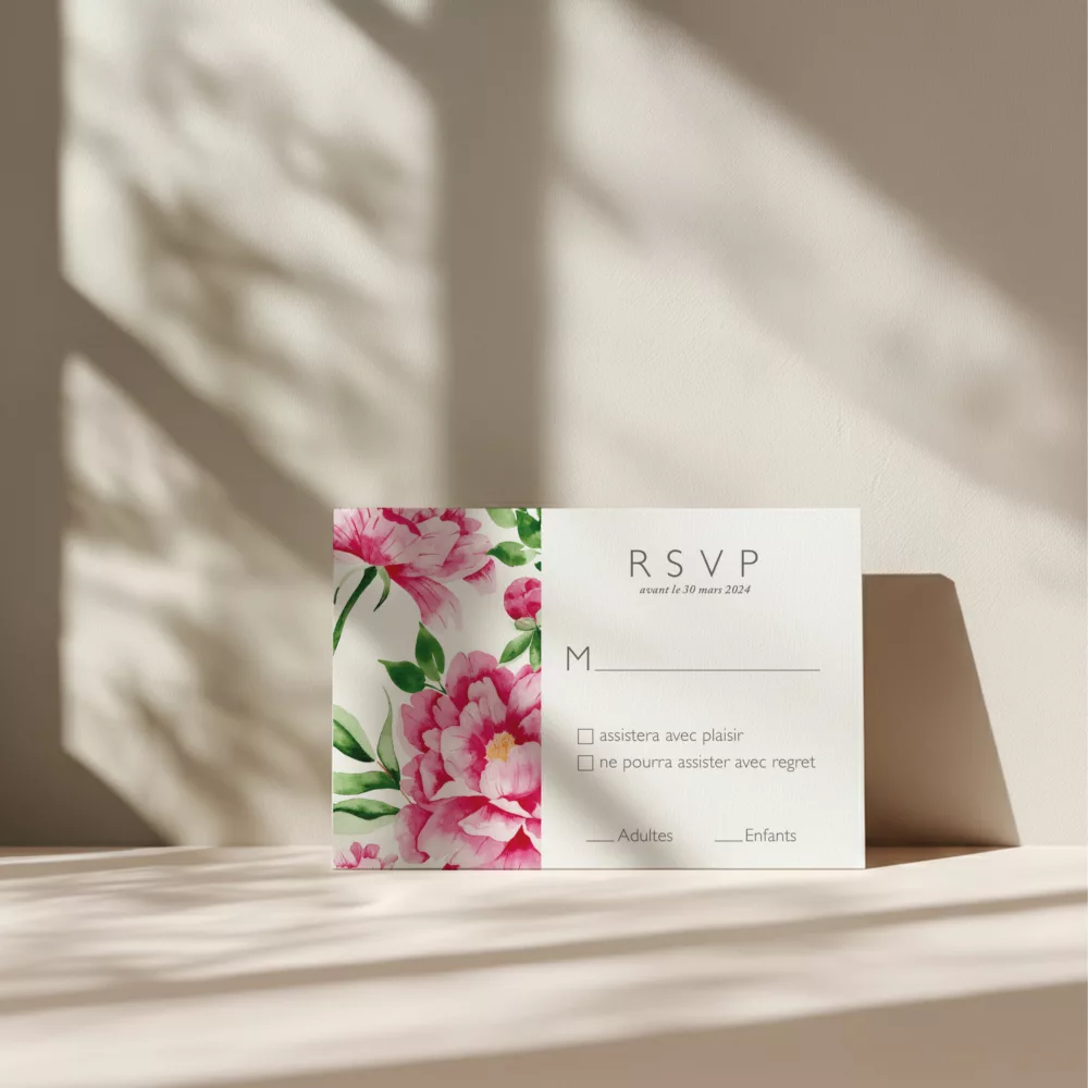 Carton réponse de mariage Pivoines Romantiques - Maison Célestine