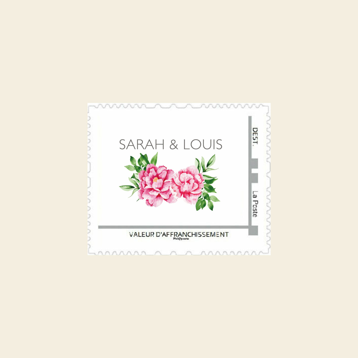 Visuel timbre personnalisé de mariage Pivoines Romantiques - Maison Célestine