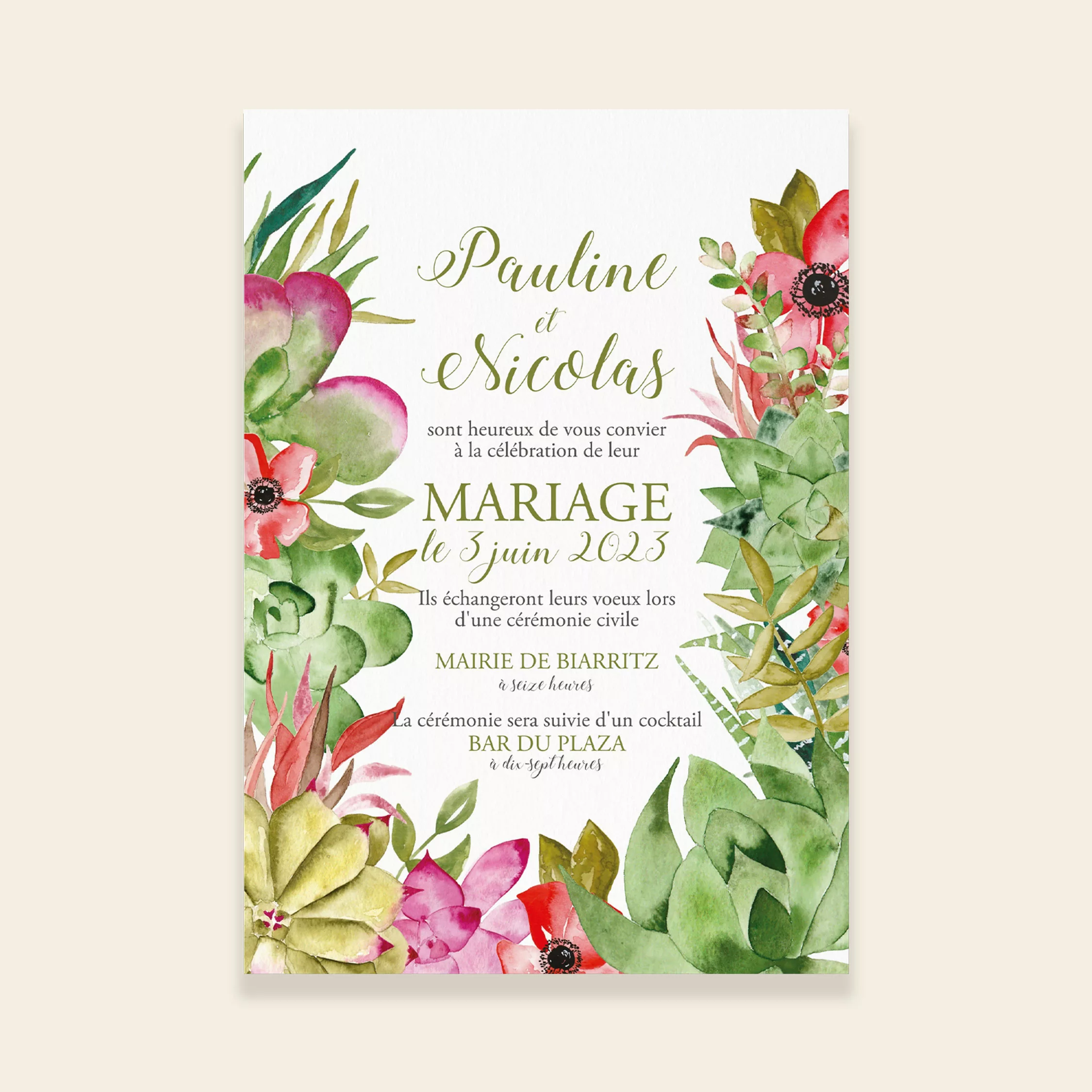 Faire-part de mariage Succulentes - Maison Célestine