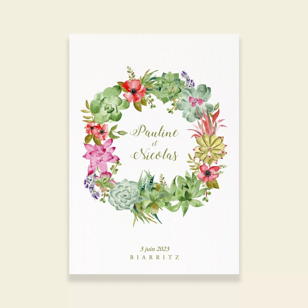 Couverture livret de cérémonie de mariage Succulentes - Maison Célestine