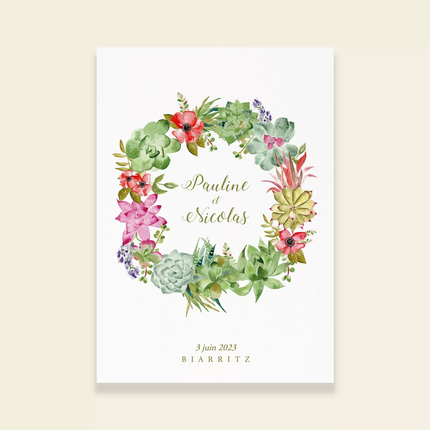 Couverture livret de cérémonie de mariage Succulentes - Maison Célestine