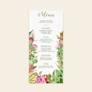 Menu de mariage Succulentes - Maison Célestine