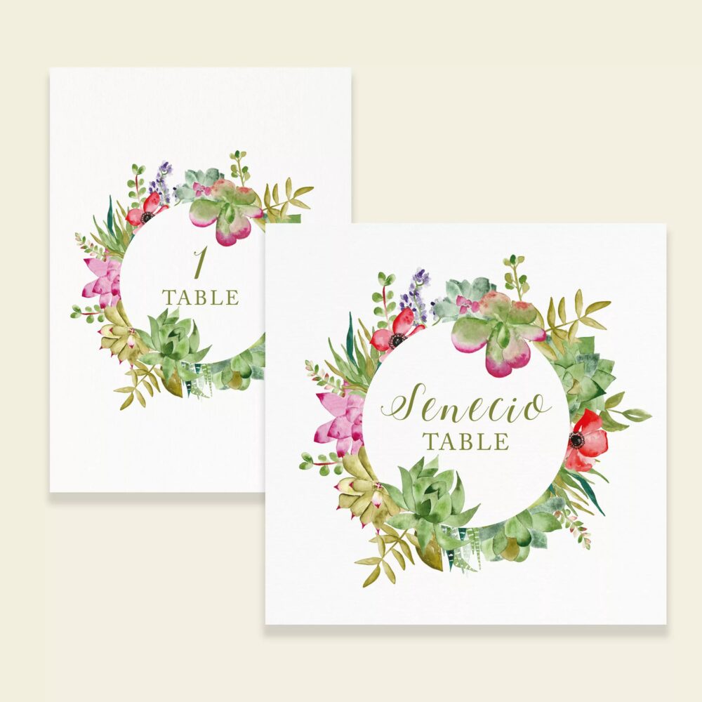 Numéro/nom de table de mariage Succulentes - Maison Célestine