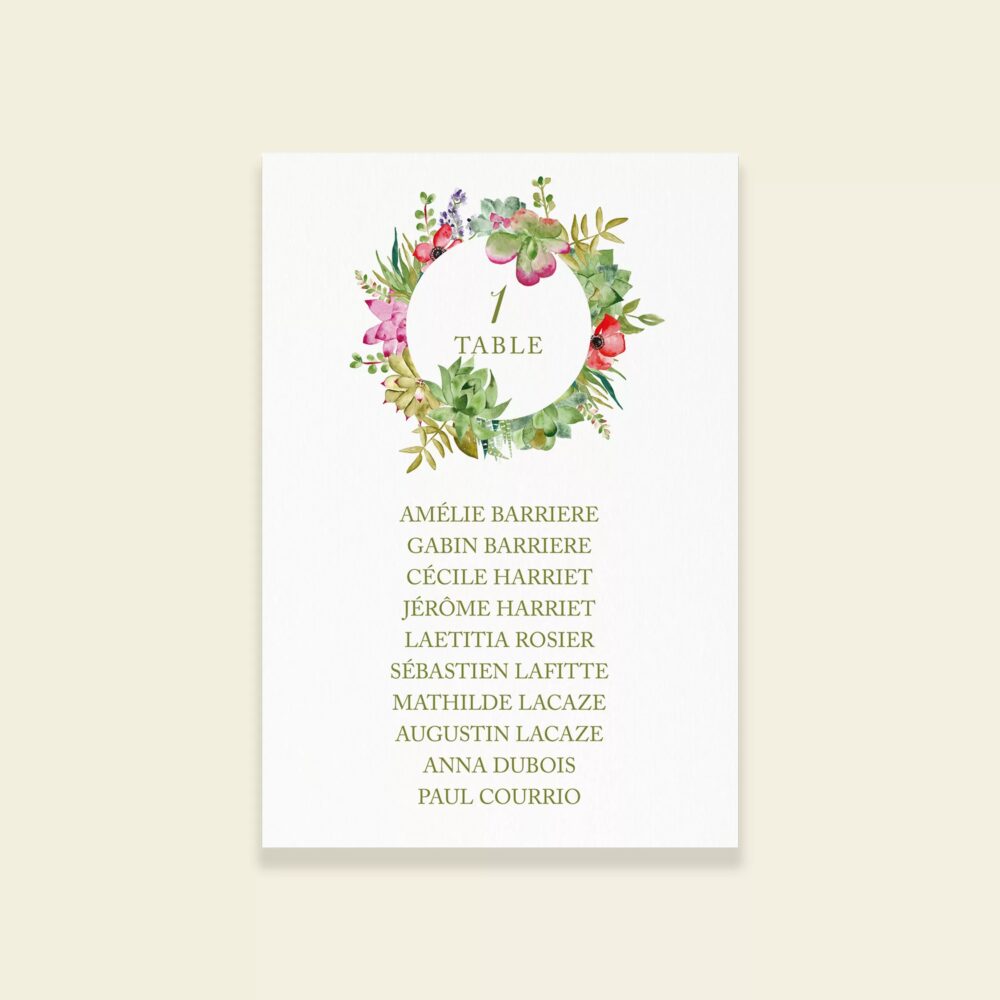 Plan de table de mariage Succulentes - Maison Célestine
