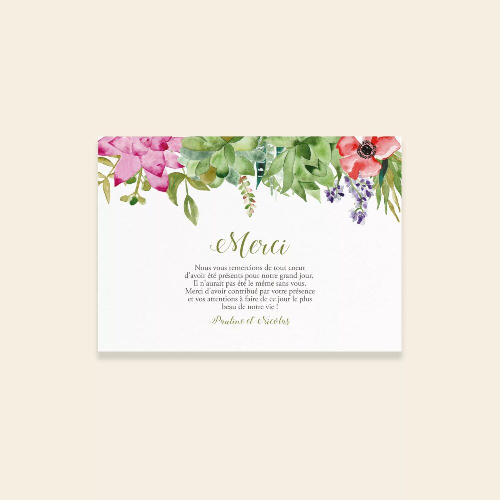 Carton remerciements de mariage Succulentes - Maison Célestine
