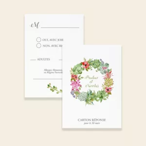 Carton réponse RSVP de mariage Succulentes - Maison Célestine